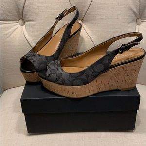Coach black wedge cork sandals